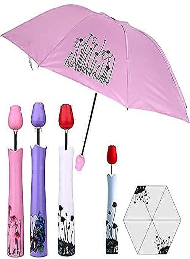 Sohansh Sohans Portable 3 Fold Travel Umbrella - Manual Open, UV-Resistant & Waterproof Folding Umbrella for Sun & Rain (Rose umbrella) - Image 1